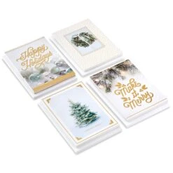 Hallmark Gold And White Winter Wishes Boxed Christmas Cards Assortment, Pack Of 40