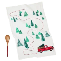 Hallmark Red Truck Christmas Tea Towel And Wooden Spoon, Set Of 2