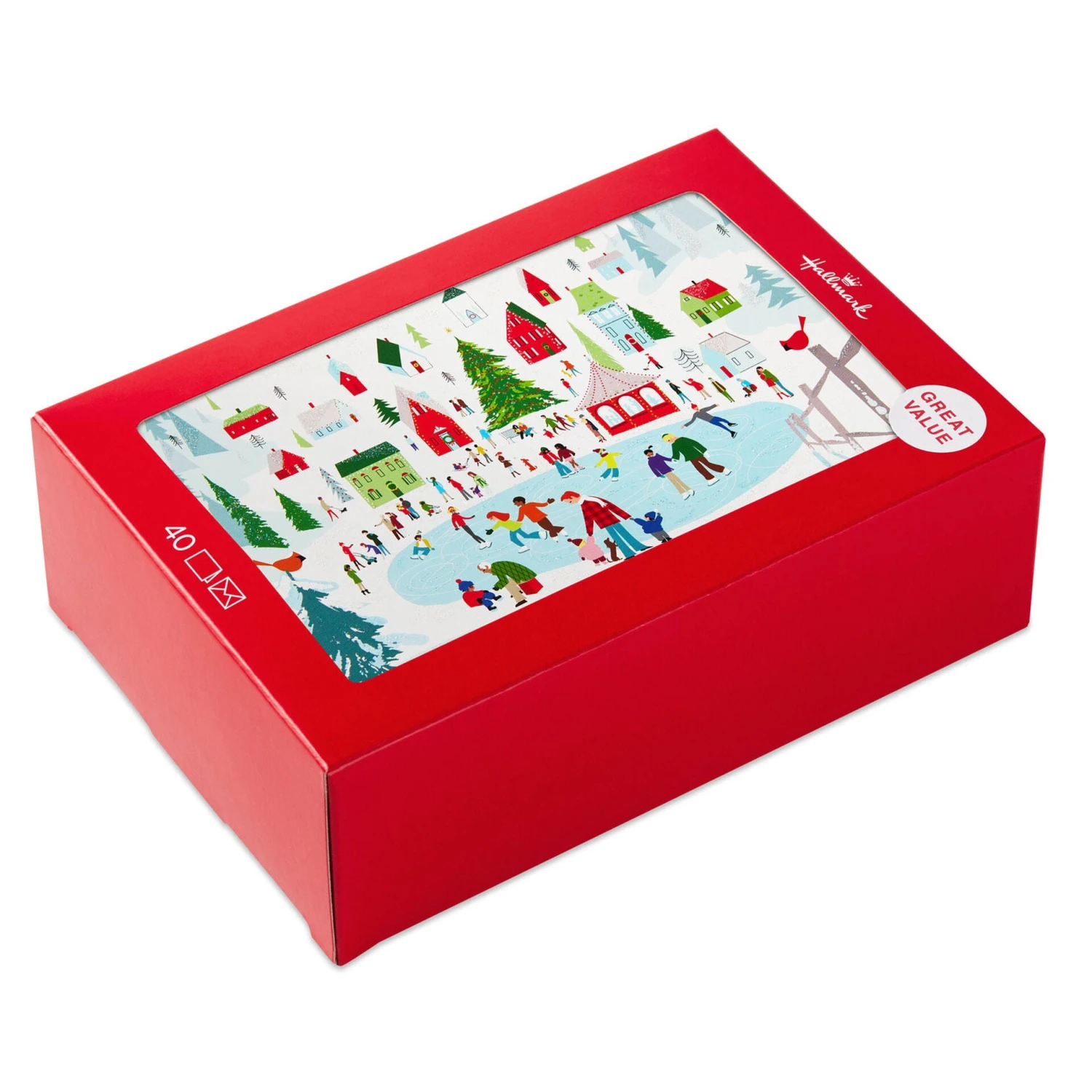 Hallmark Village Ice Skaters Boxed Christmas Cards, Pack Of 40 1 Hallmark Village Ice Skaters Boxed Christmas Cards, Pack Of 40