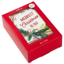 Hallmark Watercolor Wreath Boxed Christmas Cards, Pack Of 40