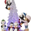 Precious Moments Tree-mendous Fun Girl With Penguins LED Lighted Tabletop Christmas Tree Figurine