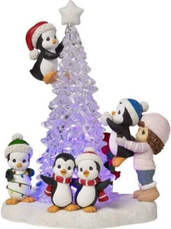 Precious Moments Tree-mendous Fun Girl With Penguins LED Lighted Tabletop Christmas Tree Figurine