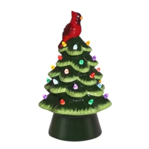 8.5" LED Green Christmas Tree With Bird Top 1 8.5" LED Green Christmas Tree With Bird Top