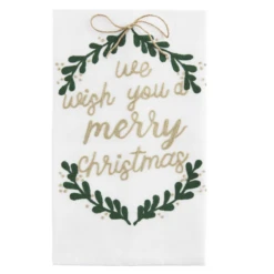 We Wish You A Merry Christmas Greenery Embroidered Tea Towel