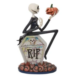 Disney Jim Shore Tim Burton's The Nightmare Before Christmas Jack Skellington Holding Pumpkin On RIP Gravestone Figurine