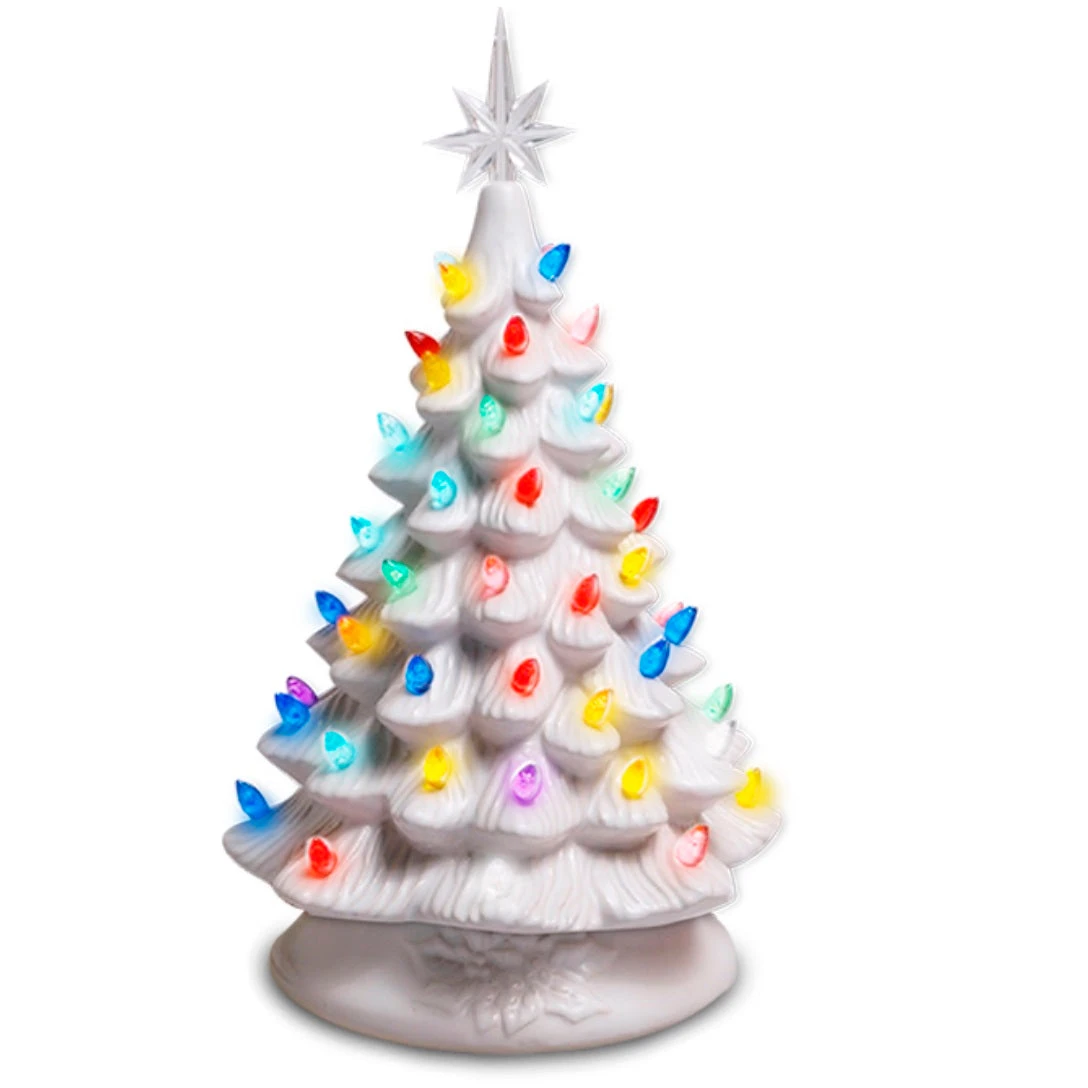 White Ceramic Multi-Color Bulb Light Up Christmas Tree 16" 1 White Ceramic Multi-Color Bulb Light Up Christmas Tree 16"