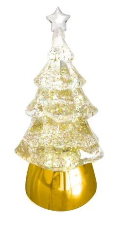 Glitter Light Up Christmas Tree Water Dome, 8.5" 6 Glitter Light Up Christmas Tree Water Dome, 8.5" -Monogram Shop 69224 C gold