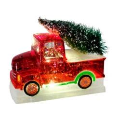 Light Up Holiday Red Truck With Christmas Tree Water Dome, 8"