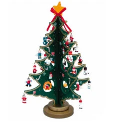 Wooden Fold Out Christmas Tree With Miniature Ornament 25-Piece Set 11.75"