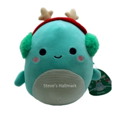 Christmas Squishmallow Nessie The Teal Sea Dino With Earmuffs 12" Stuffed Plush By Kelly Toy