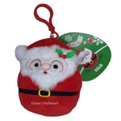 Christmas Squishmallow Nick The Santa With Glasses And Holly 3.5" Clip Stuffed Plush By Kelly Toy