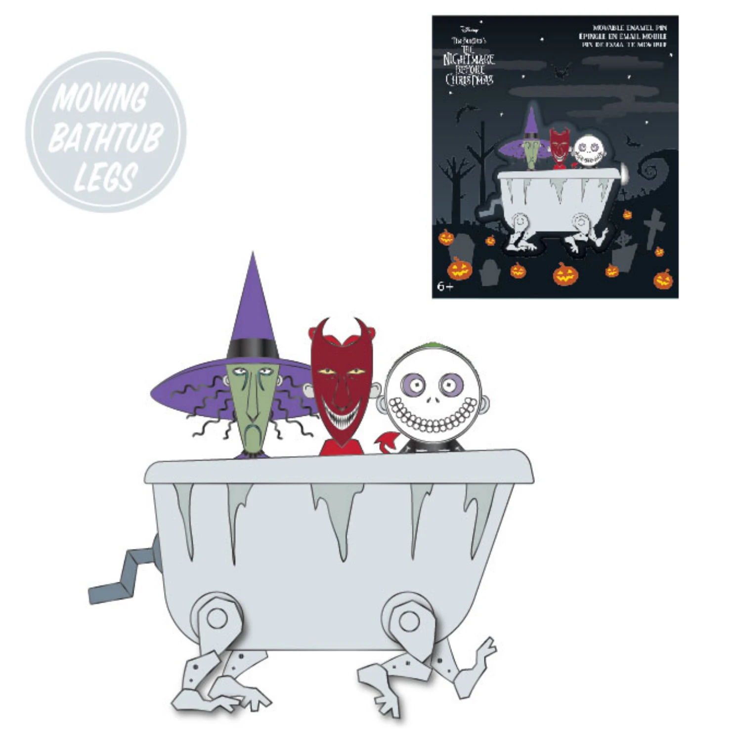 Loungefly Disney Tim Burton's The Nightmare Before Christmas Lock Shock Barrel Tub 3" Collector Pin 1 Loungefly Disney Tim Burton's The Nightmare Before Christmas Lock Shock Barrel Tub 3" Collector Pin