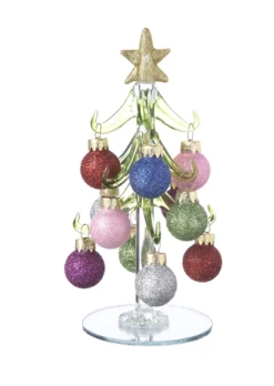 Glass Christmas Trees With Ornaments 6" Tall -Monogram Shop ex29351 c