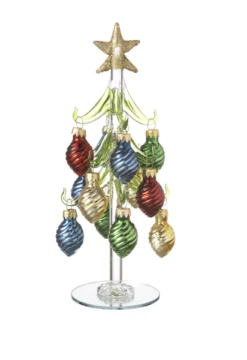 Glass Christmas Trees With Ornaments 8" Tall -Monogram Shop ex29352 c