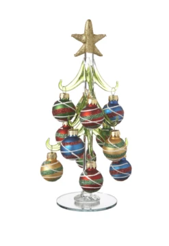 Glass Christmas Trees With Ornaments 8" Tall -Monogram Shop ex29352 d