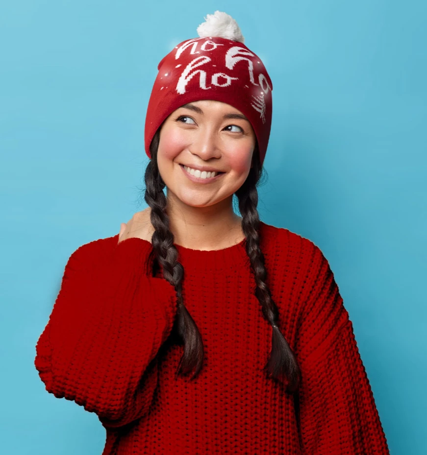 Christmas Merry & Bright Flashing LED Light Pom Beanie Hat Black With Holiday Bulbs 2 Christmas Merry & Bright Flashing LED Light Pom Beanie Hat Black With Holiday Bulbs - Image 2