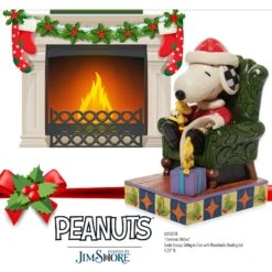 Jim Shore Peanuts Christmas Wishes Santa Snoopy In Chair Checking Off The List With Woodstocks Hallmark Exclusive Figurine